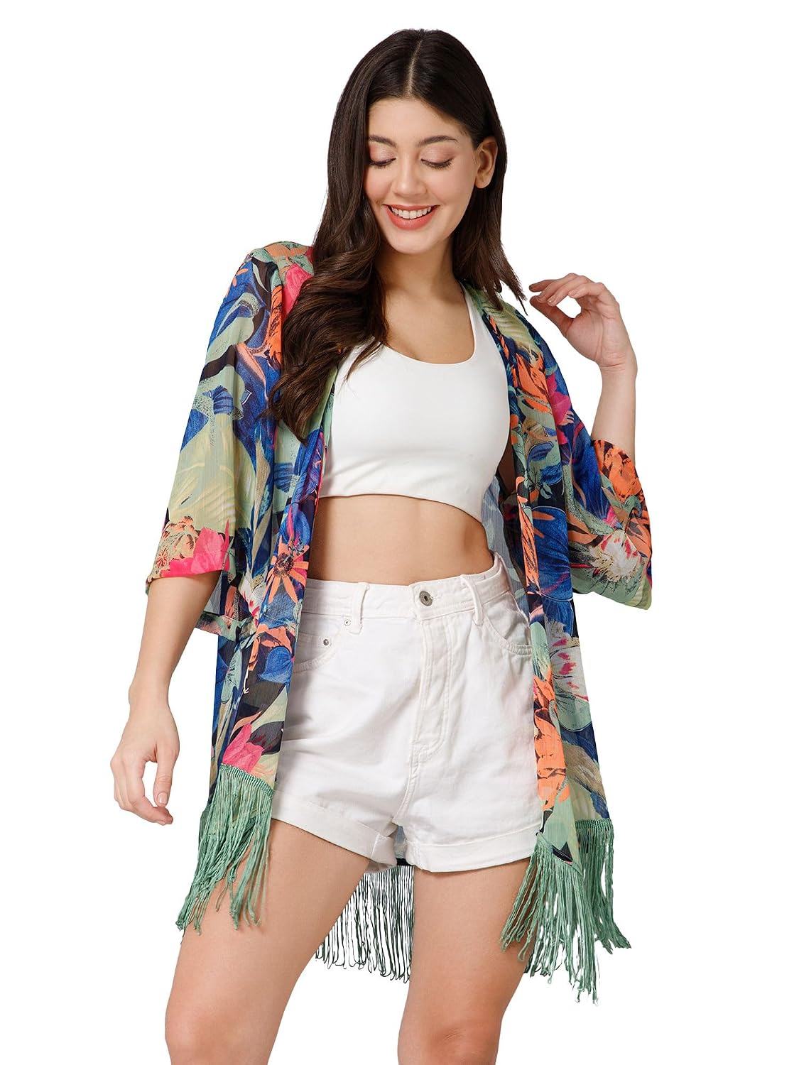 PURYS Women Kimono Shrug | Tropical Print Beach Cover Up | Lightweight Fringed Summer Layering Shrug for Dresses & Tops - Review, Price and Buying Guide