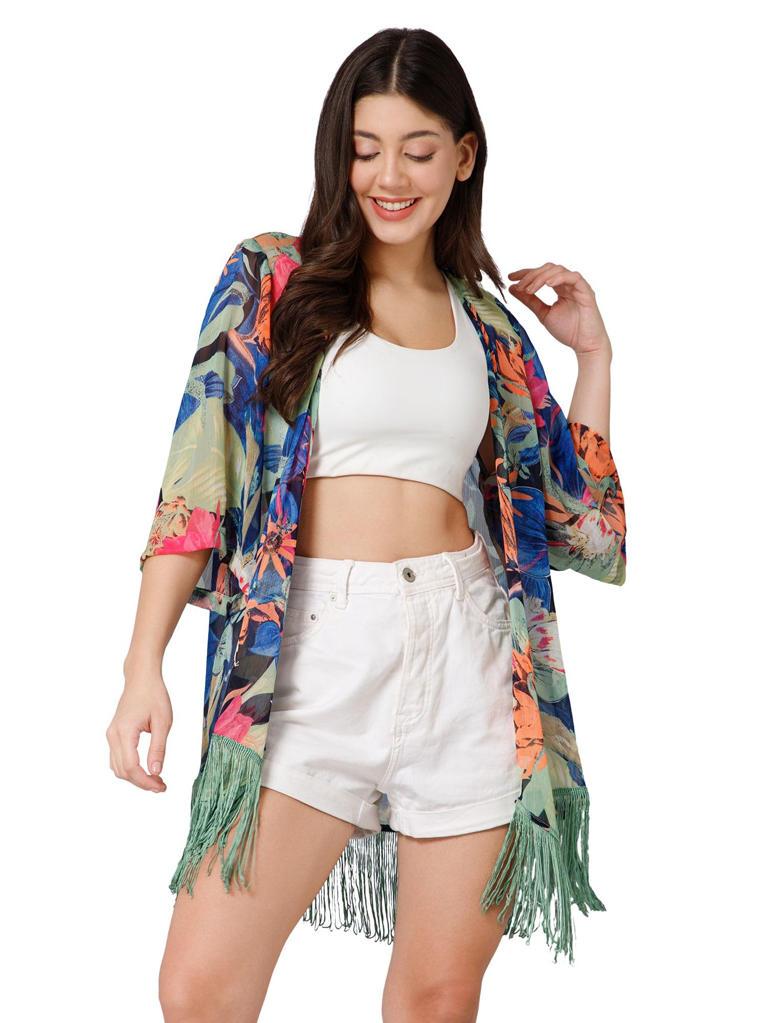 Women's Tropical Print Casual Shrug Multicolour-image-31