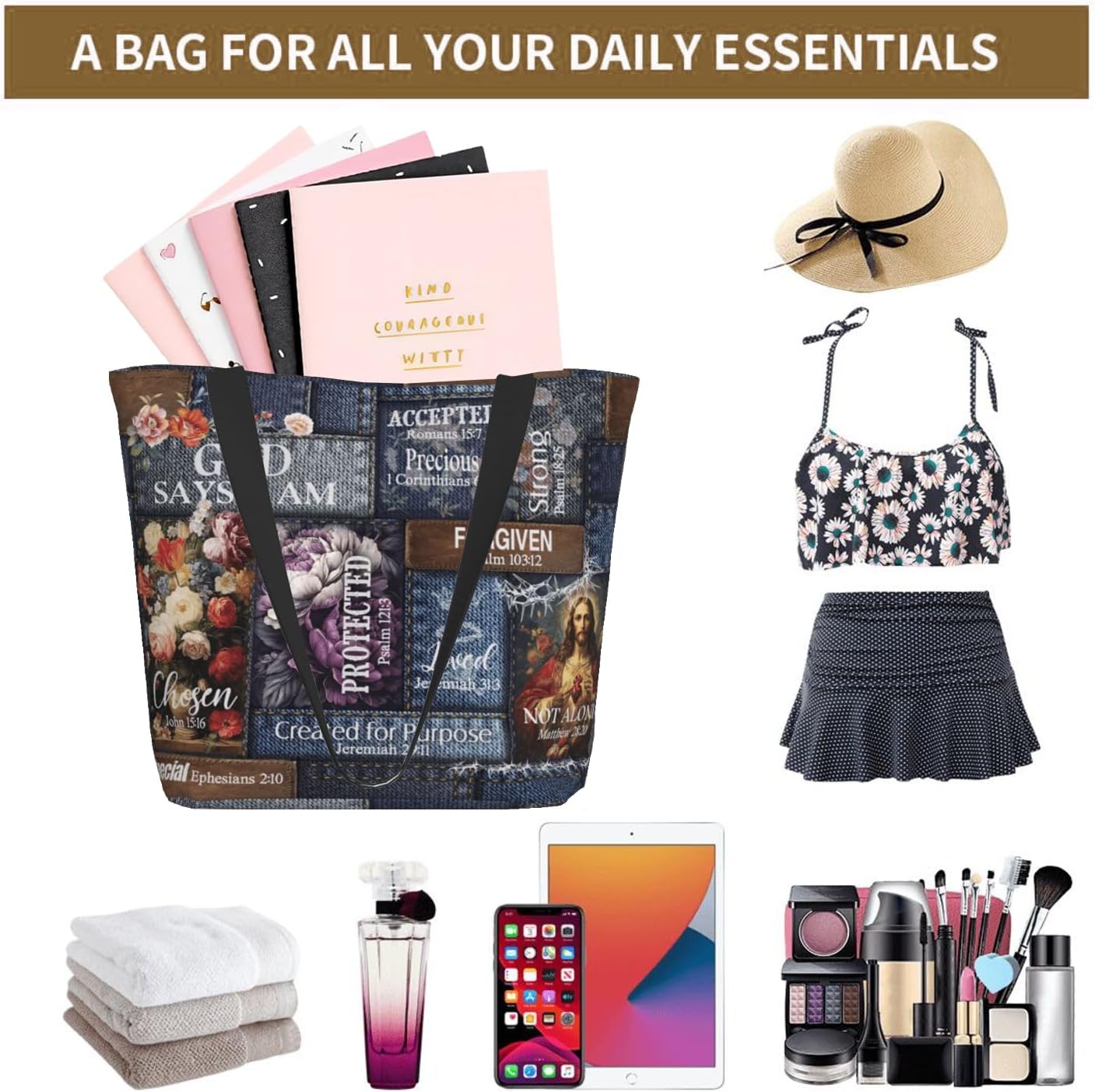 Bible Tote Bags For Women Christian Tote Bags For Women Religious Shoulder Bag Scripture Reusable Grocery Bag - Image 7