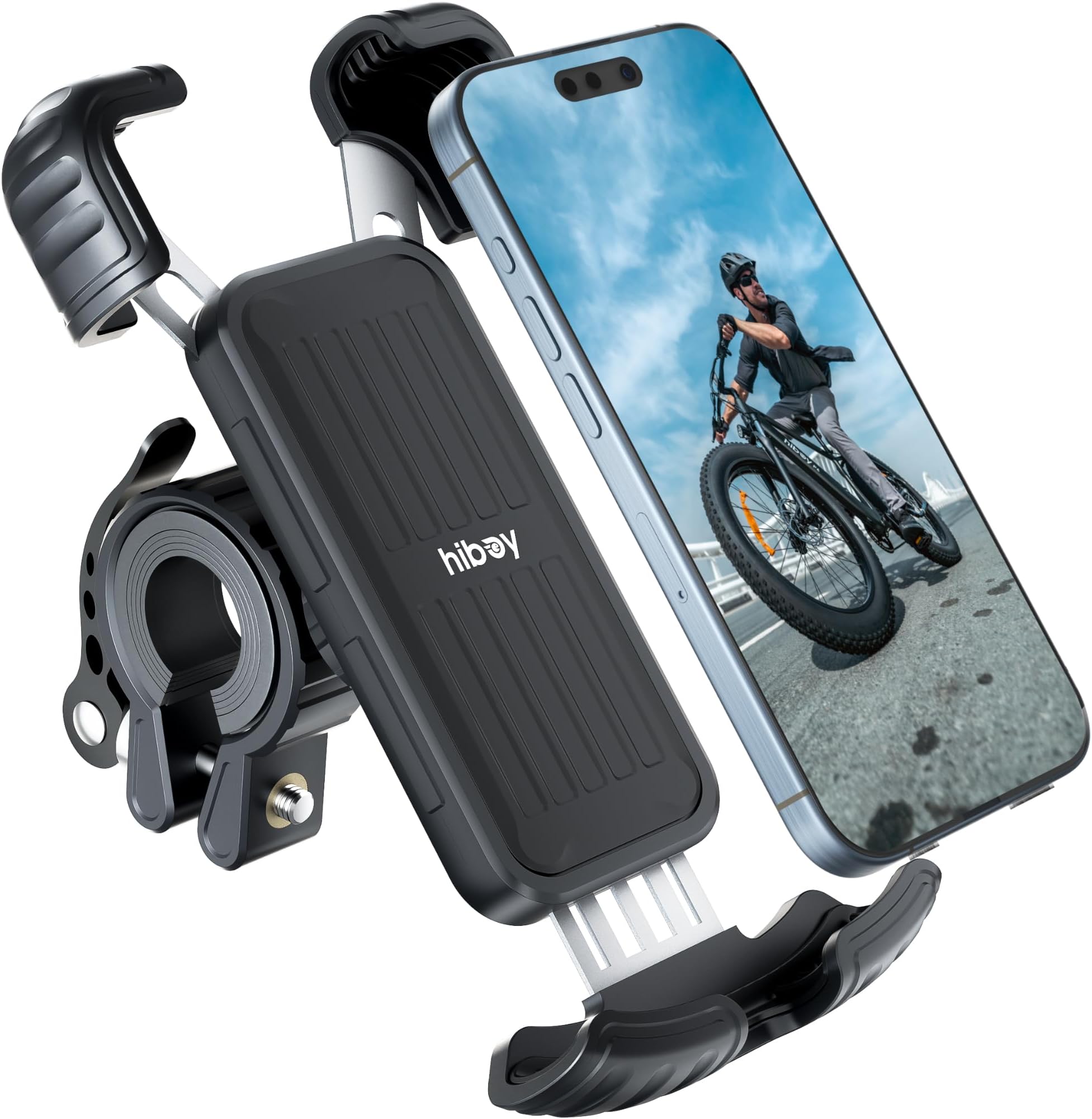 Hiboy Bike Phone Holder, 360° Rotatable Universal Motorcycle Phone Mount, Wrap Anti Shake Bicycle Scooter Handlebar Phone Clip for 5.1-6.8" Cellphone