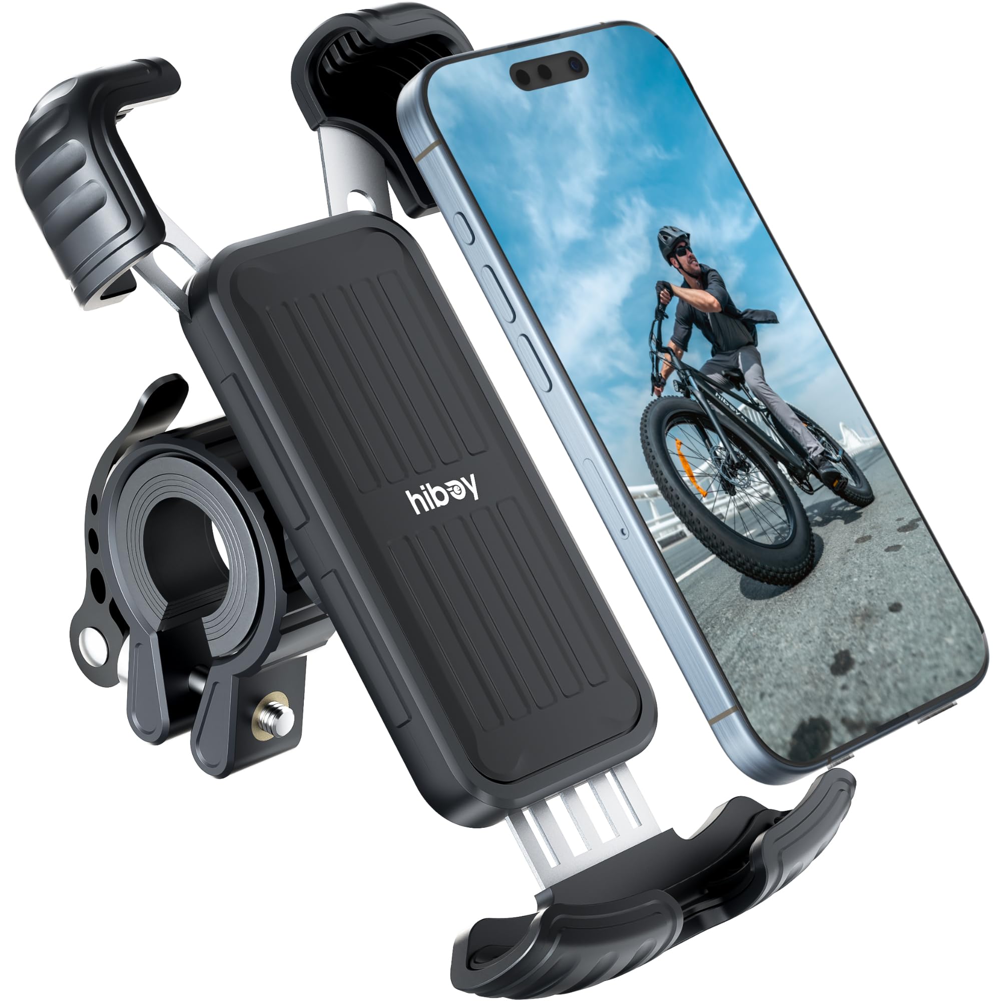 HiboyBike Phone Holder, 360° Rotatable Universal Motorcycle Phone Mount, Wrap Anti Shake Bicycle Scooter Handlebar Phone Clip for 5.1-6.8" Cellphone