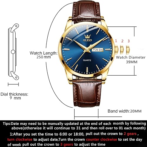 Miniatura 6 de OLEVS Tienda Watches, reloj de cuero marrón para hombre, reloj de fecha para hombre, reloj luminoso para hombre, reloj de vestir para hombre, reloj