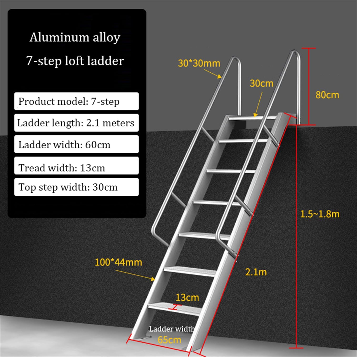 Aluminium Attic Ladder, Folding Loft DIY Extension,Attic Bunk Bed Outdoor Wall Climbing Ladders,Heavy Sturdy Folding Closet Step Stool,for Home, Office, Kitchen,7 Steps