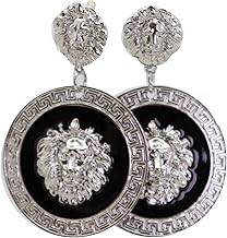 Women Fashion Jewelry Hook Earrings Set Big Round Silver Metal Lion Hip Hop Street