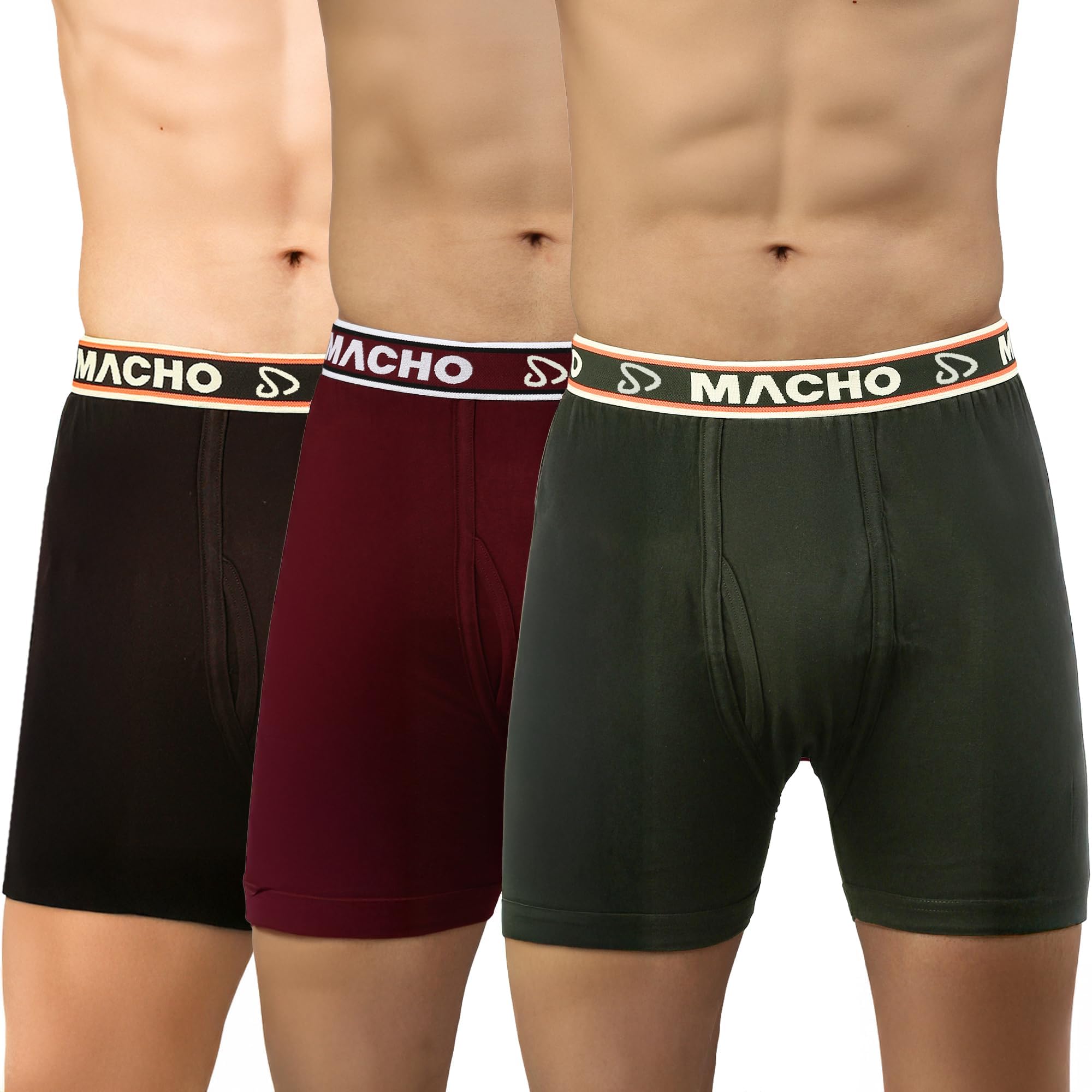 Men's Long Cotton Fine Trunk Pack of 3 (Multi Color), 90 cm