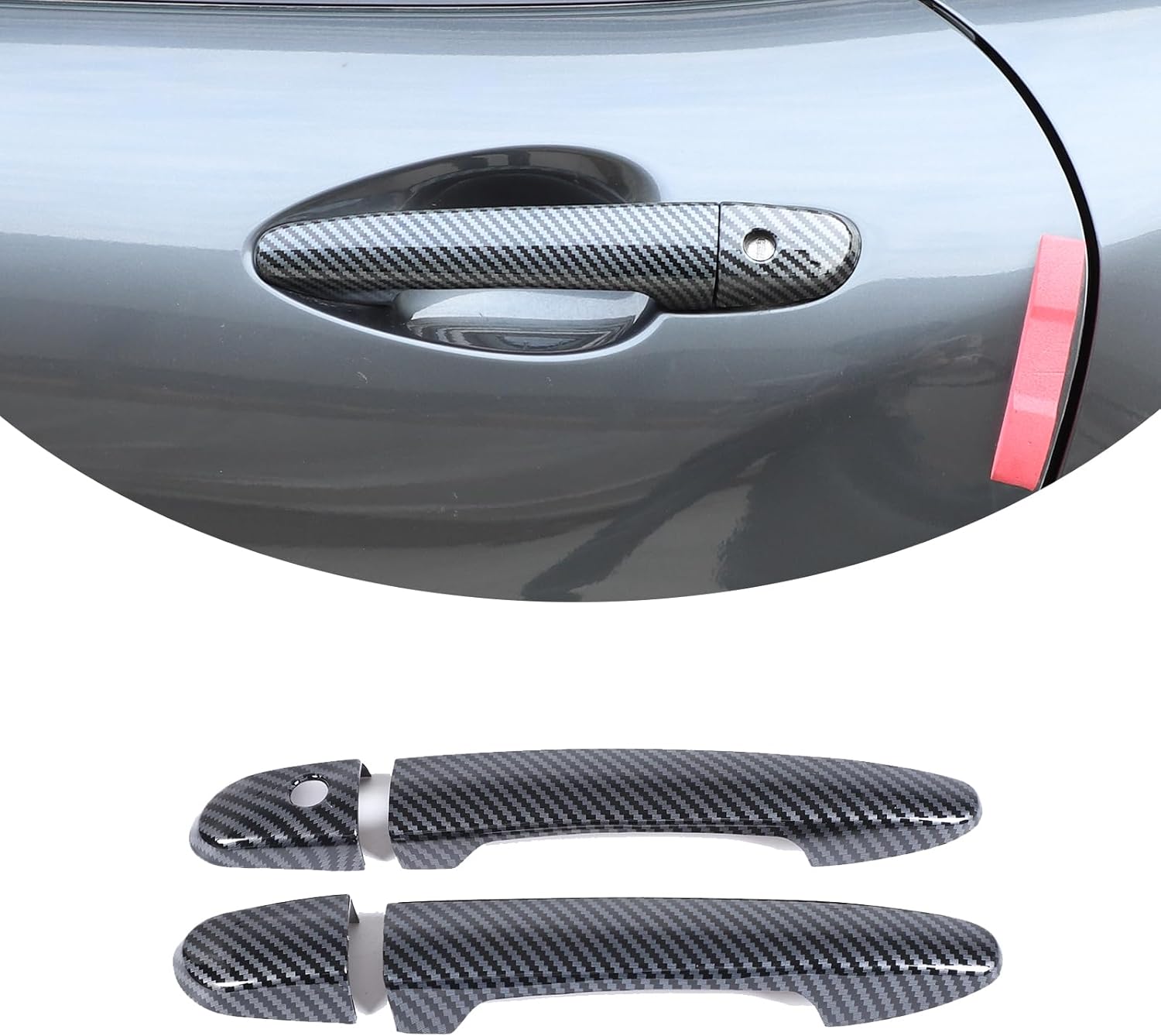 Compatible with Mazda MX-5 Fiat Abarth 124 ND 2016-2021 LHD Door Handle Cover,ABS Front Rear Exterior Door Handle Protector Cover,Exterior Outside Door Handle Cover (1 Hole, Black Carbon Fiber)