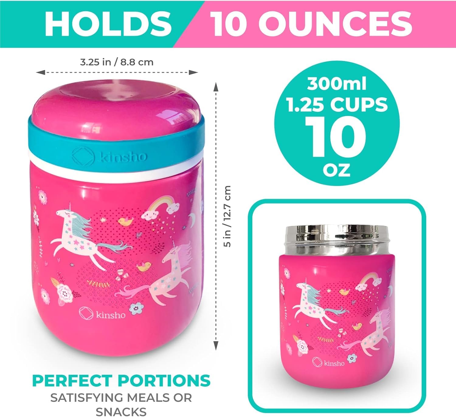 Bento-Box, Edelstahl-Lebensmittelbehälter für heiße kalte Speisen oder Suppe, isolierte Lunch-Tasche und Eispack-Set für Kinder oder Kleinkinder Alter 3 bis 7 Jahre, rosa Einhorn