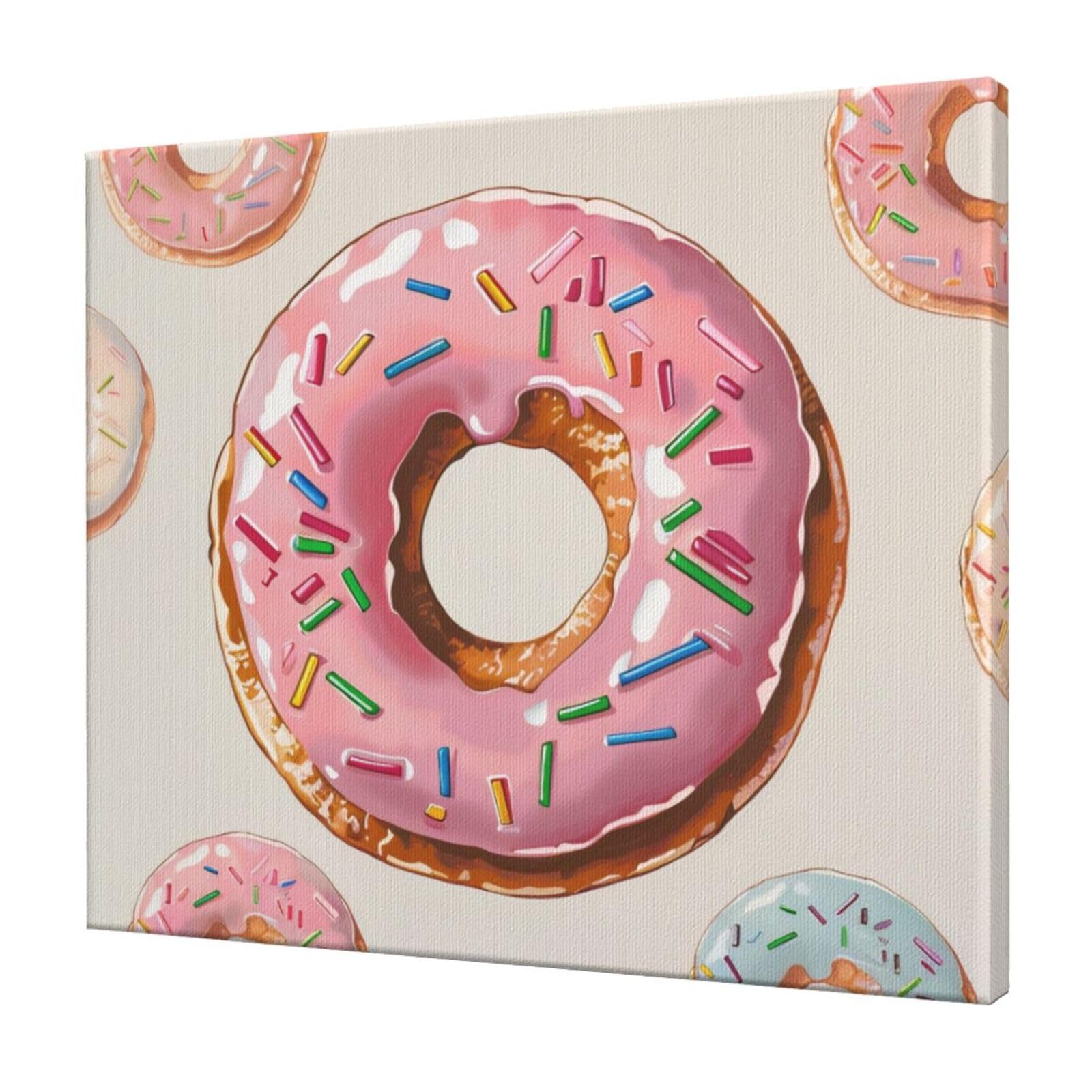 YKLJG Donut Printed Wall Art Canvas Prints 60x50 CM Wooden Framed Picture Painting Artwork for Bedroom Kitchen Home Office Decor