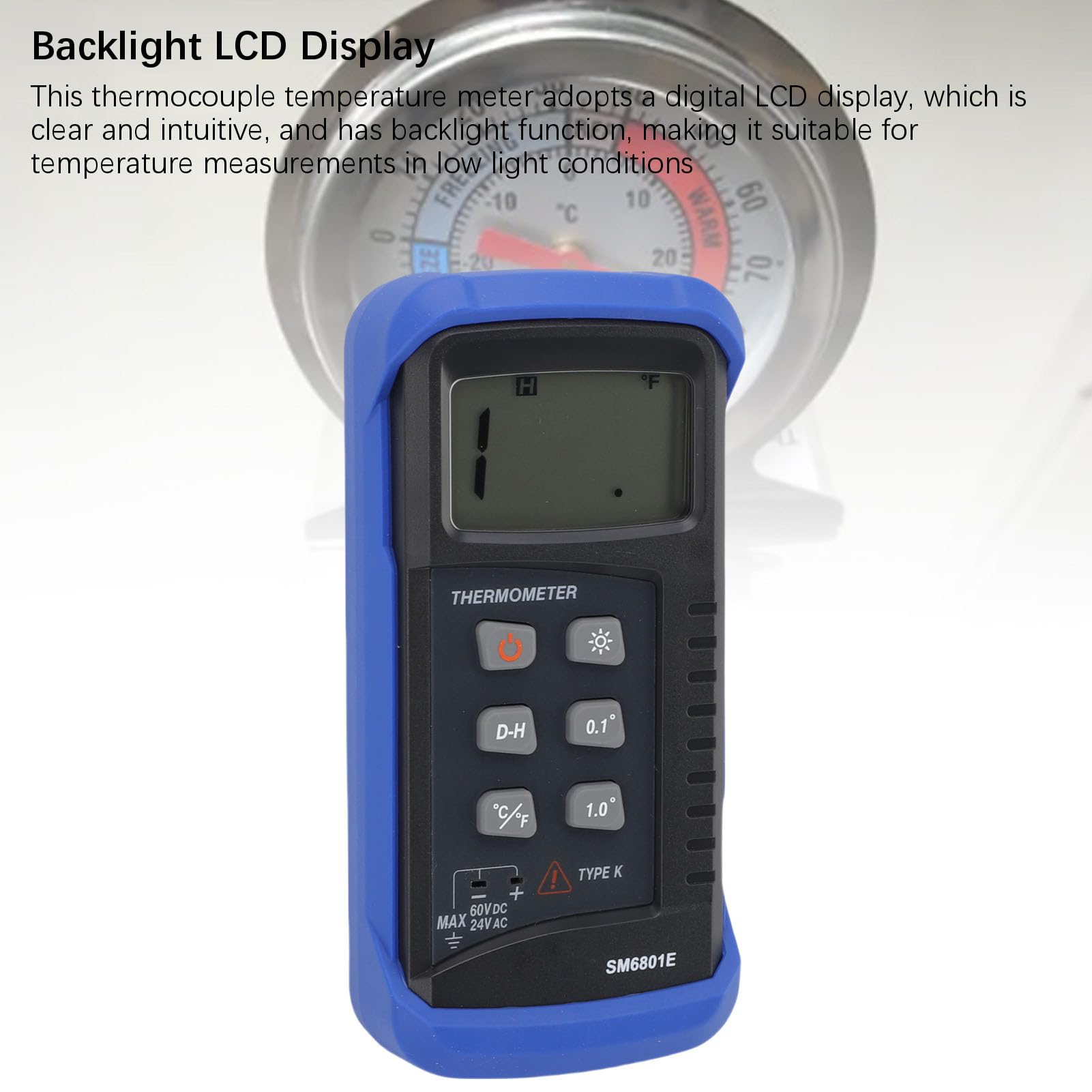 Zerodis Digitales K-Thermometer, ABS-Konstruktion, Weitbereichs-Temperaturmessgerät für Kochen und Heizungs-, Lüftungs- und Klimatechnik mit Thermoelementsonde