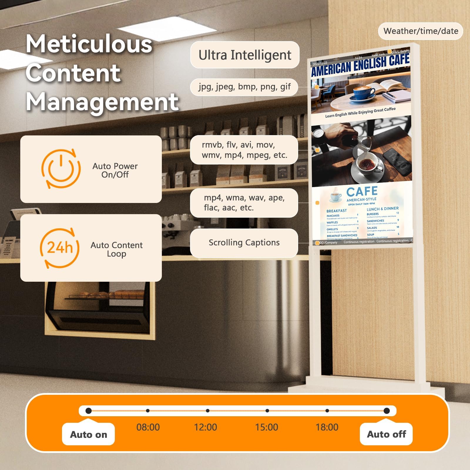 Digital Signage Display 43 Zoll, Tragbar Werbedisplay Digital, Digitaler Kundenstopper 4K LCD, Geeignet für Einzelhandelsgeschäft, Restaurant, Einkaufszentrum und Gewerbezentrum, Weiß