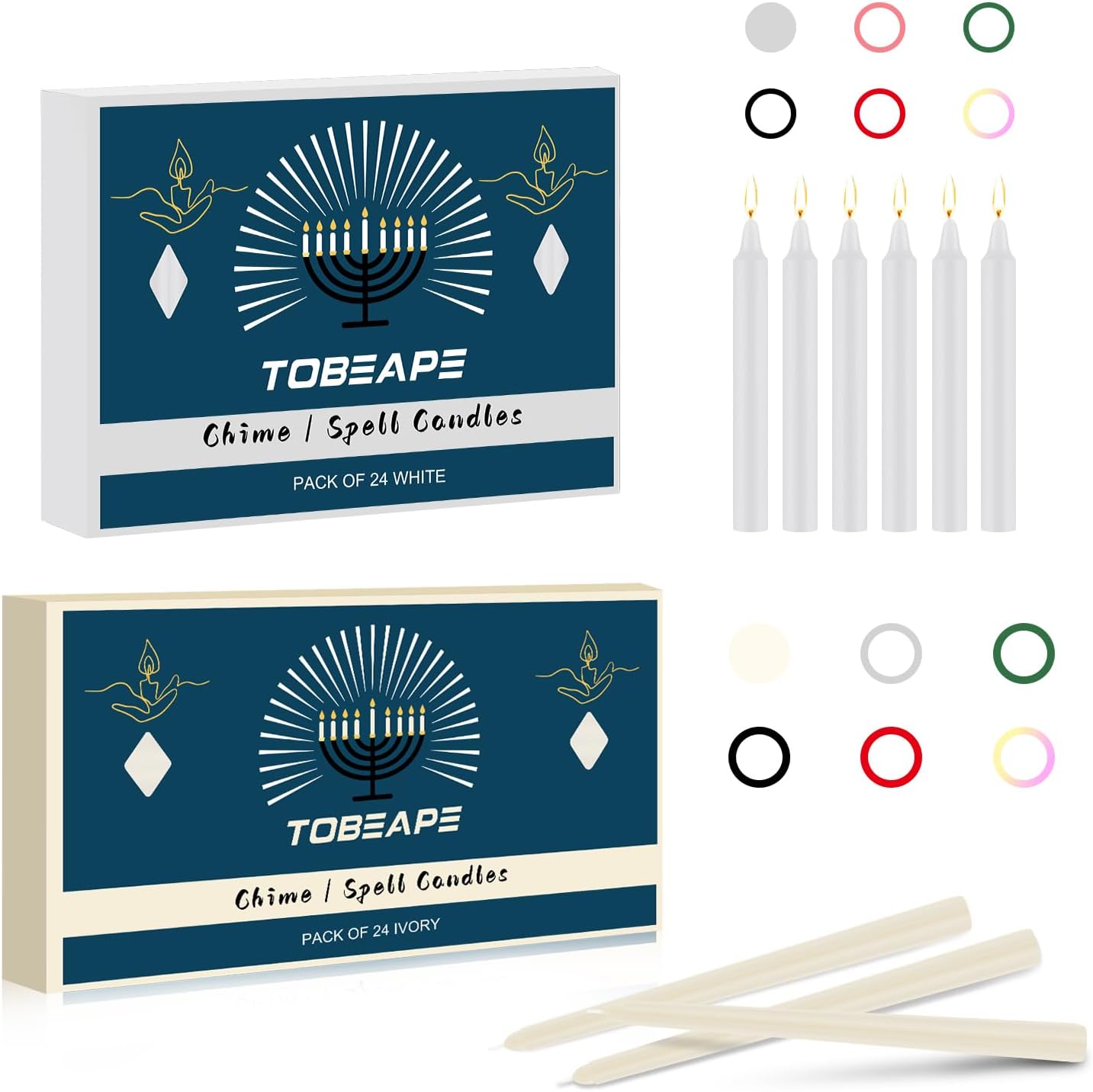 Tobeape24 Pack 4 inch White Spell Candle & 10 inch Ivory Taper Candles for Wedding Dinner Party Home Décor, Long Burning Spell Chime Candles for Witchcraft Rituals Prayer Meditation