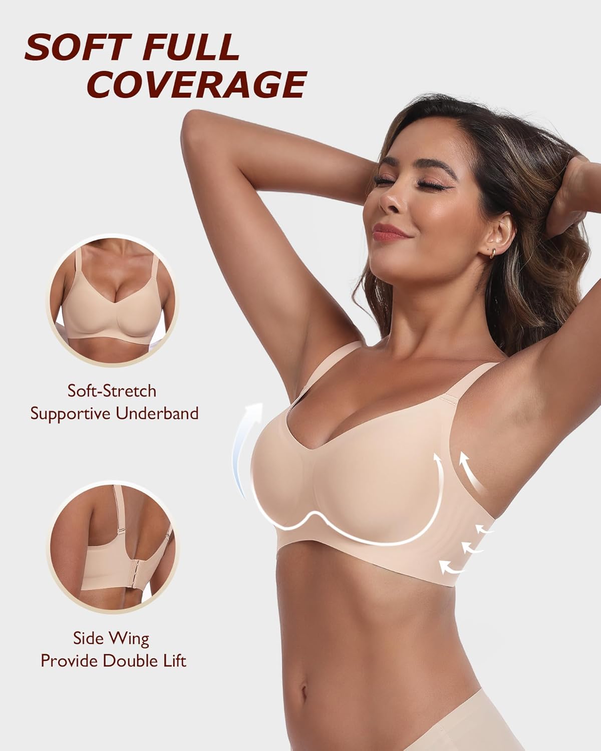 Wireless Comfortable Bra Seamless No Underwire Bras Full Coverage Push Up Women Wirefree Bras with Support
