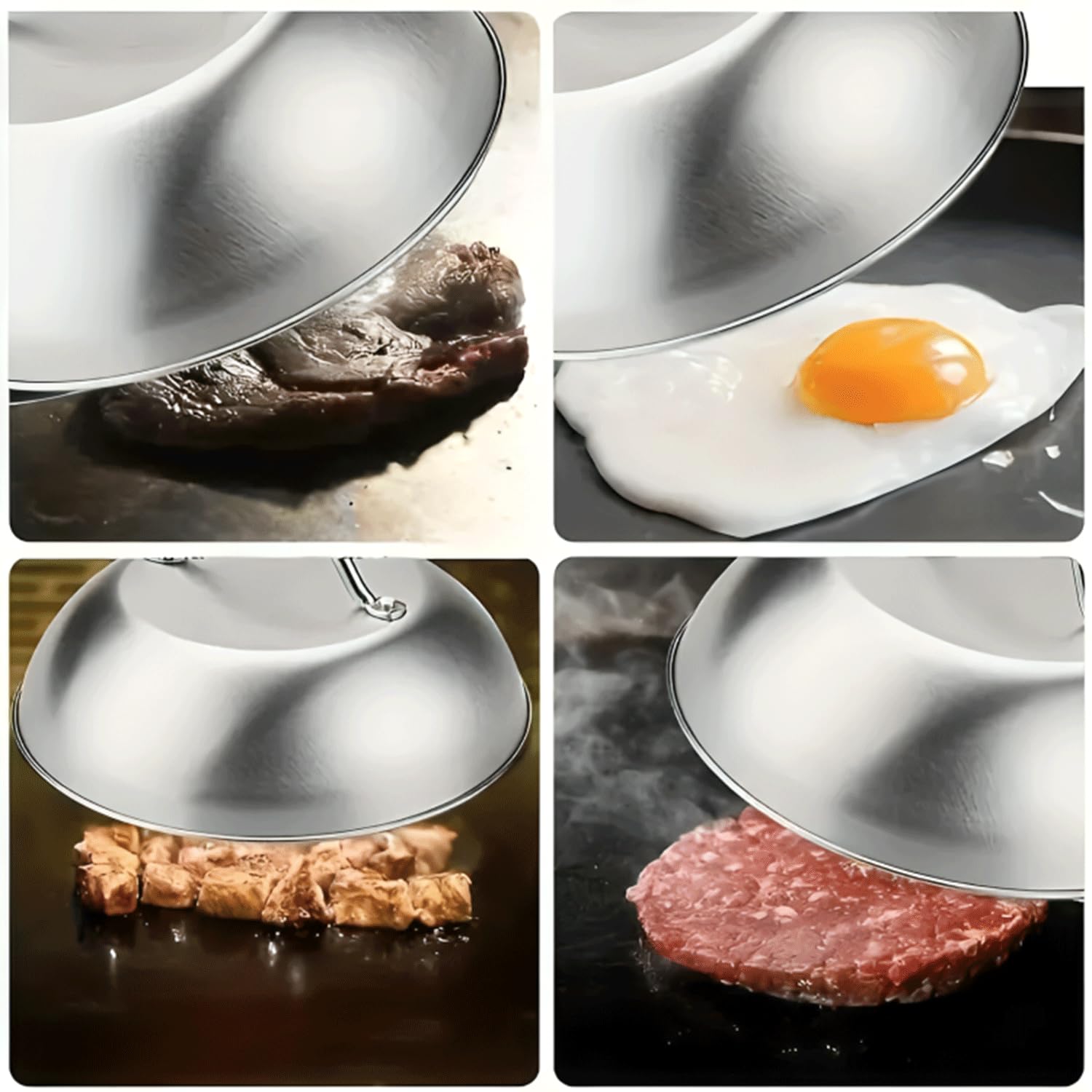 9Pcs Burger Press Kit with Smash Burger Press, Griddle Spatula, Burger Cloche, Egg Rings, Tongs, Brush, Shaker & 50 Wax Discs - Image 3
