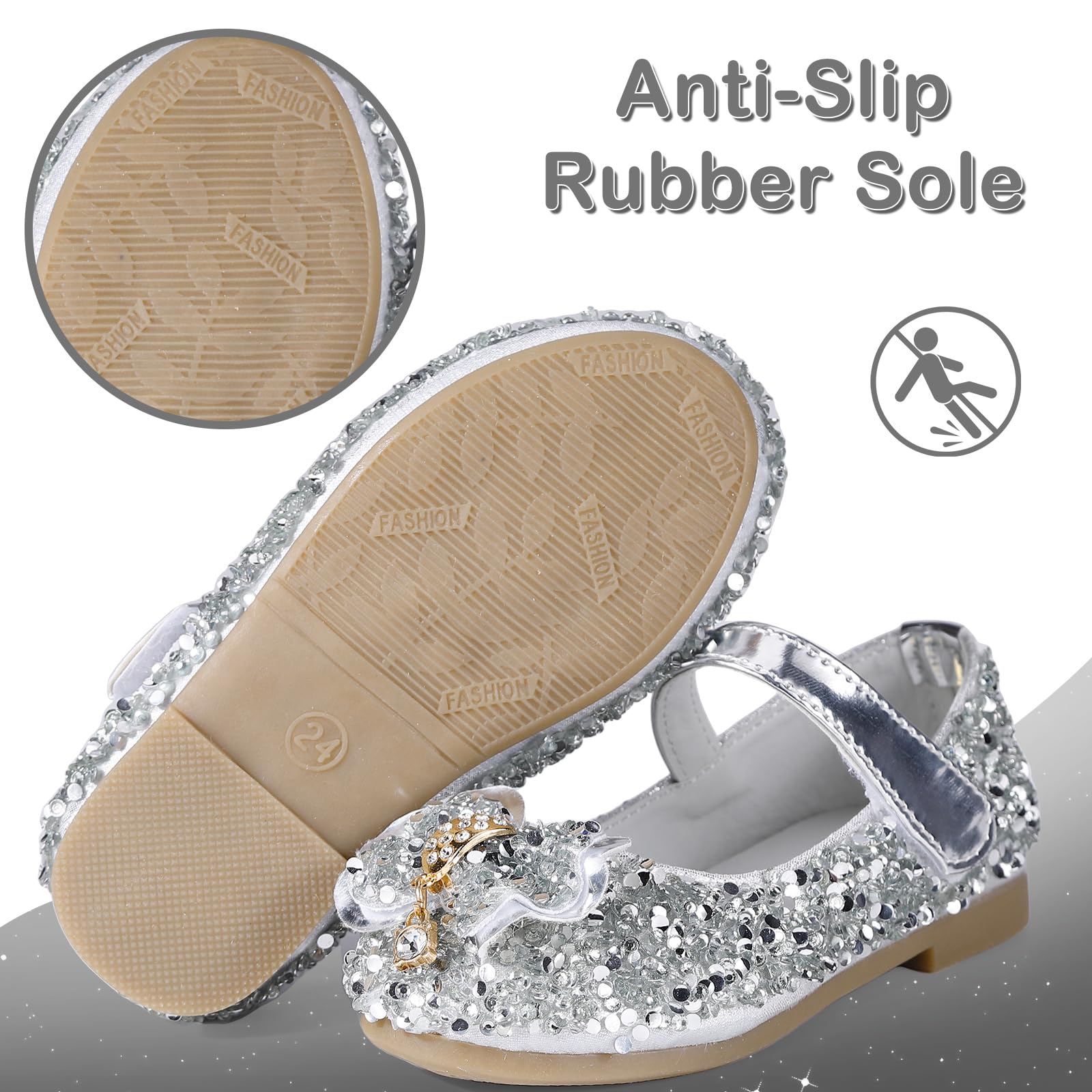 MK MATT KEELY Scarpe Principessa Bambina Ballerine Bambina Scarpe Brillantini Bimba Partito per Ragazze,Argento con Arco,25EU(CN26)