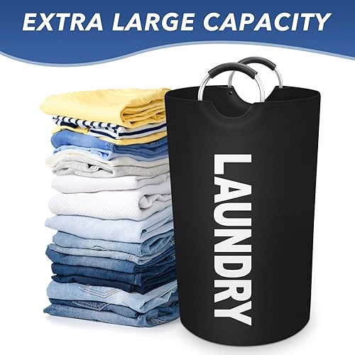 Miniatura 4 de Cesta de lavandería grande de 75 litros, cesta de lavandería impermeable independiente, cesta plegable para ropa alta, fácil de transportar con asas