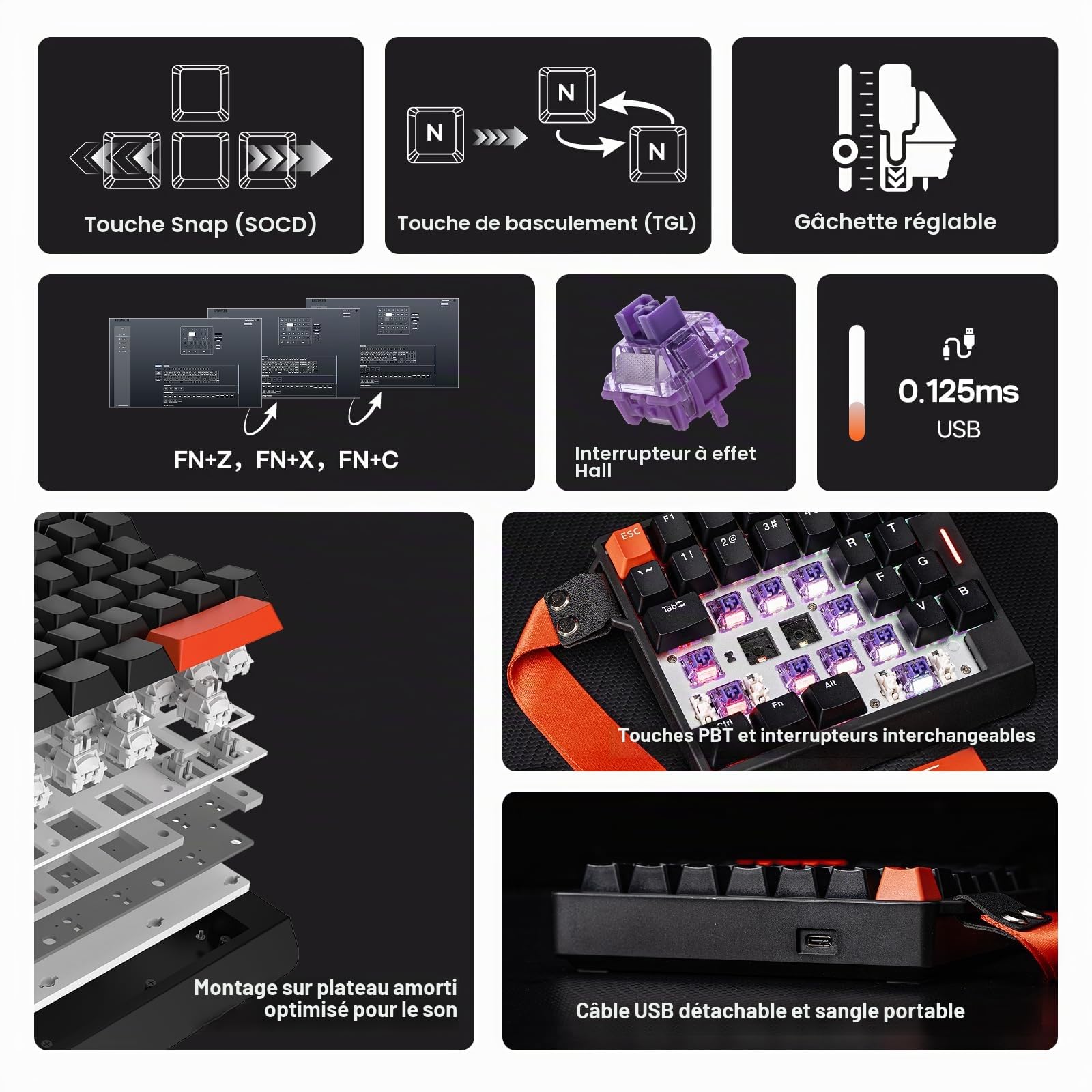 EPOMAKER HE30 Clavier à Effet Hall à Une Main, Interrogation 8K&0,125ms