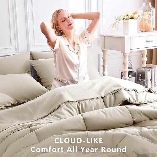 Miniatura 4 de CozyLux Juego de edredón Queen de avena, 7 piezas en una bolsa, edredón de avena tamaño Queen, juegos de ropa de cama para todas las estaciones con
