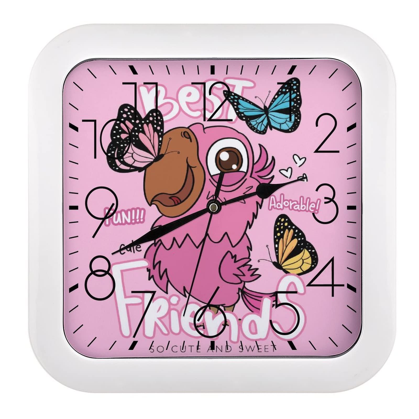 Pendule murale papillon rose 26x26 cm horloge silencieuse pour deco de maison