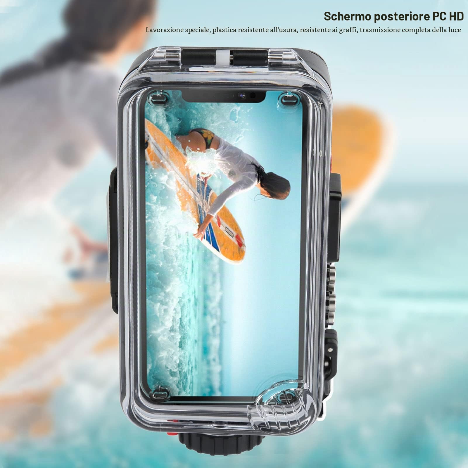 Custodia per telefono subacquea con controllo wireless, SF‑PH‑01 Custodia video per fotografia subacquea con cordino [40 M/131 Ft], custodia impermeabile per tutti gli smartphone di meno di 6,5