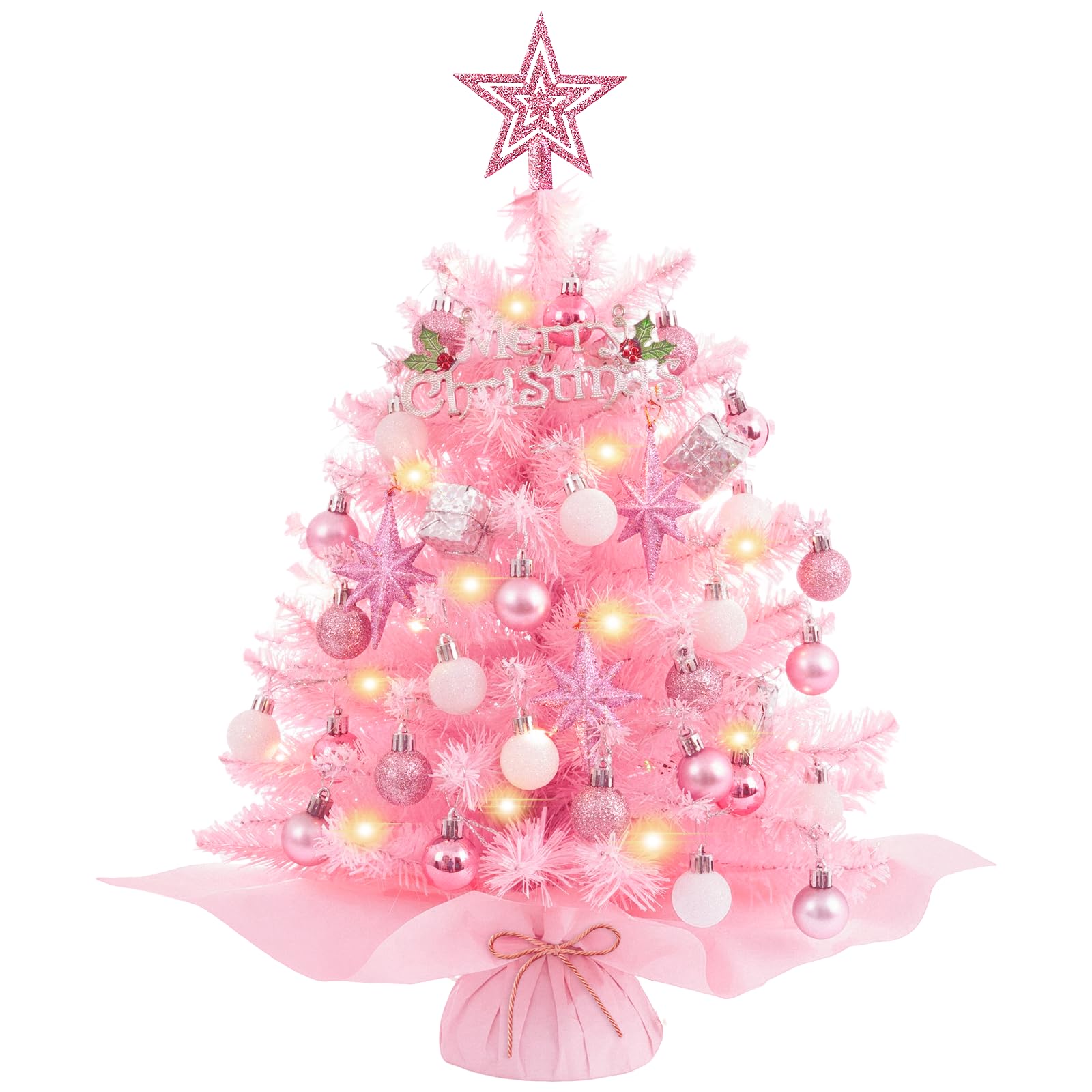 Photo 1 of ***tree is green not pink***XmasExp Mini Christmas Tree with Lights 20in Small Christmas Tree Artificial Tabletop Xmas Decor Little Holiday Decoration for Home,Office,Wedding,Shower Party***tree is green not pink***