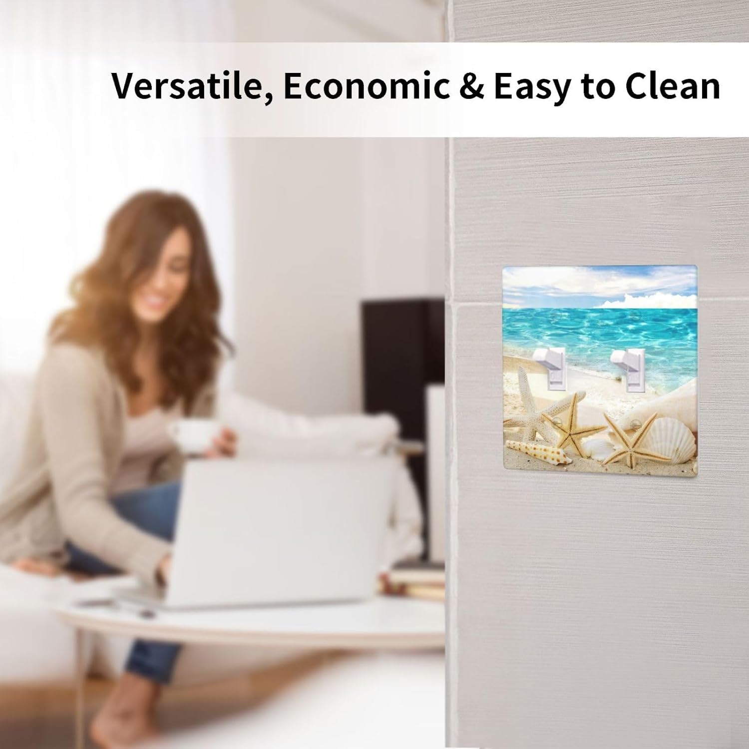 Beach Light Switch Cover 2-Gang Decorative Wall Plate Double Toggle Electrical Art Faceplate for Home Bedroom Decor 4.5" x 4.5"