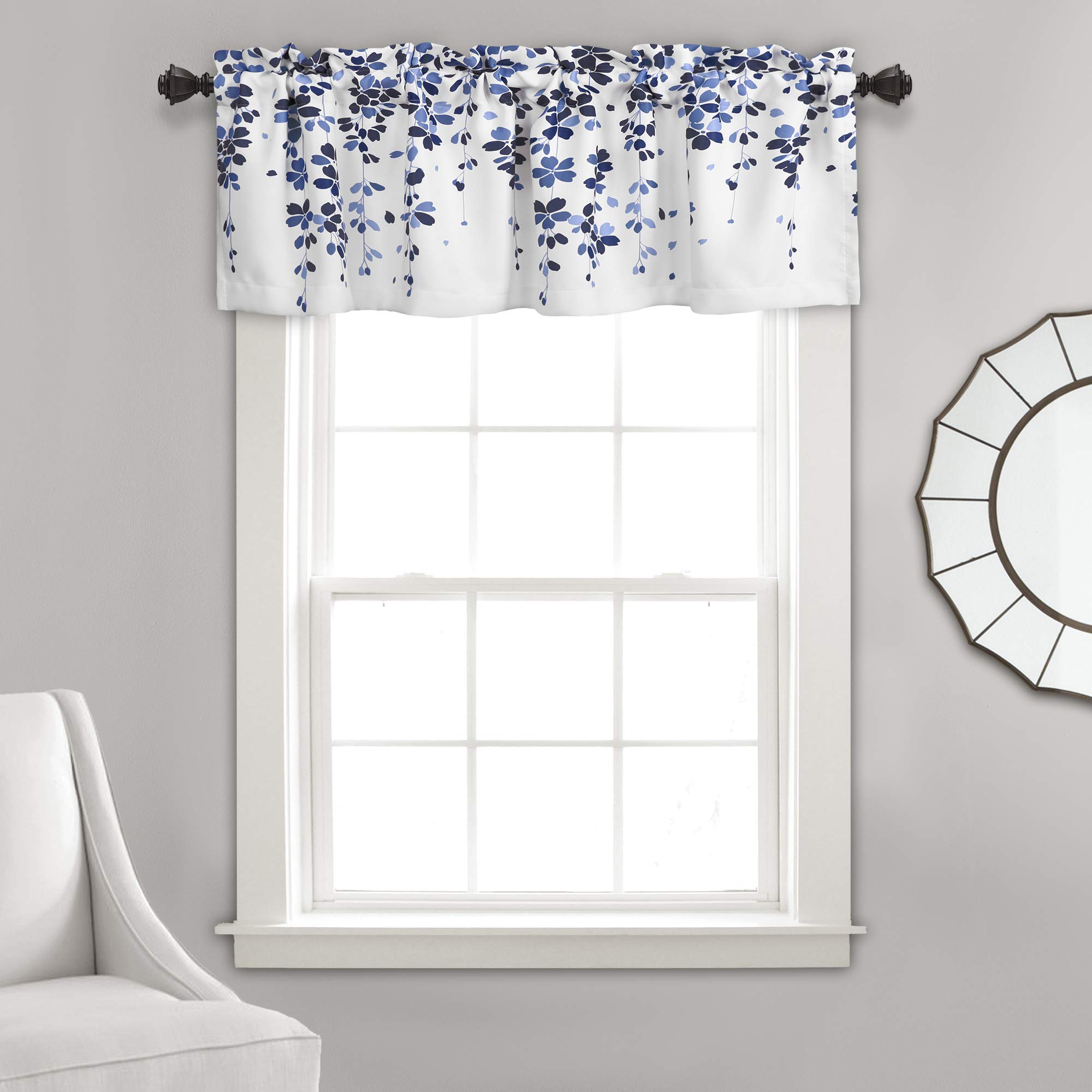 Mantovana Oscurante Lush Decor Con Motivo Floreale Piangente - Blu E Grigio - 132x45.7 Cm + Testata 5 Cm - Tasca Per Asta 7.6 Cm