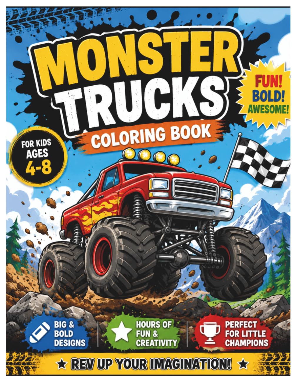 Monster Truck Coloring Book for Kids Ages 4–8: 75 Big Bold Easy-to-Color Monster Trucks