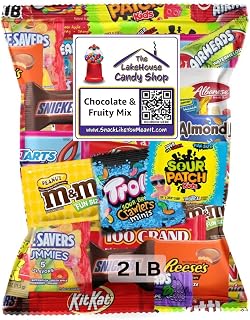 Bulk Assorted Fruit Chocolate Candy - 2 Pound Variety Pack - Snickers, Kit Kat, Milky Way, Twix, Reese's, Starburst, Skittles, Gummy Life Savers, Air Heads, Jolly Rancher and More by The LakeHouse