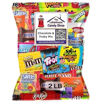 Bulk Assorted Fruit Chocolate Candy - 2 Pound Variety Pack - Snickers, Kit Kat, Milky Way, Twix, Reeses, Starburst, Skittles, Gummy Life Savers, Air Heads, Jolly Rancher and More by The LakeHouse