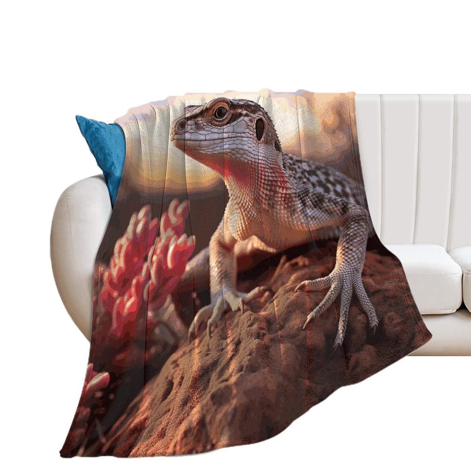 Couverture extra large flanelle anti-froid pour canapé et lit avec motif lézard original