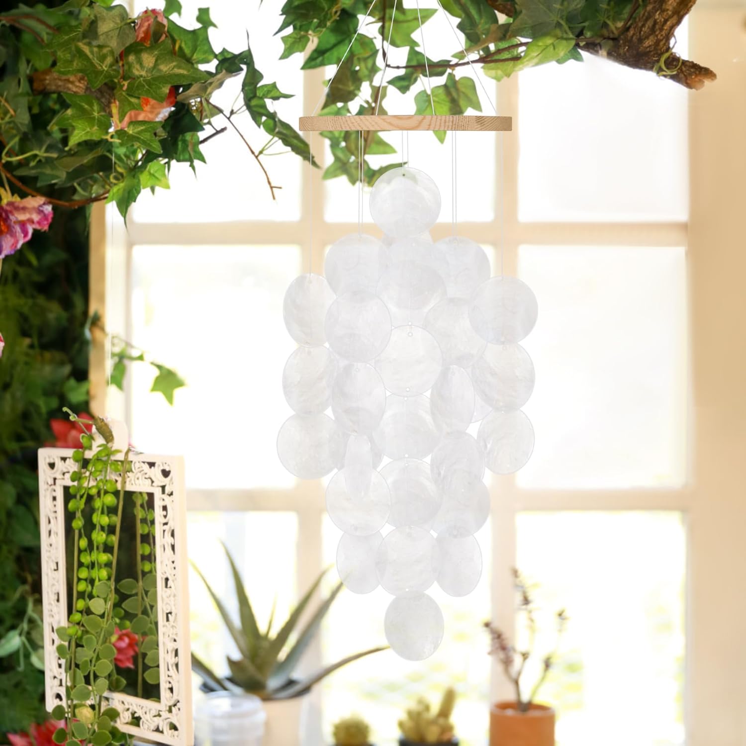 Wind Chimes for Outside, Handcrafted White Capiz Shells Windchime Coastal Style Decor for Indoor/Outdoors, Garden Decors, Great Gift for Women, Beach Hanging Decor, Wind Chimes Lovers and More - Image 4