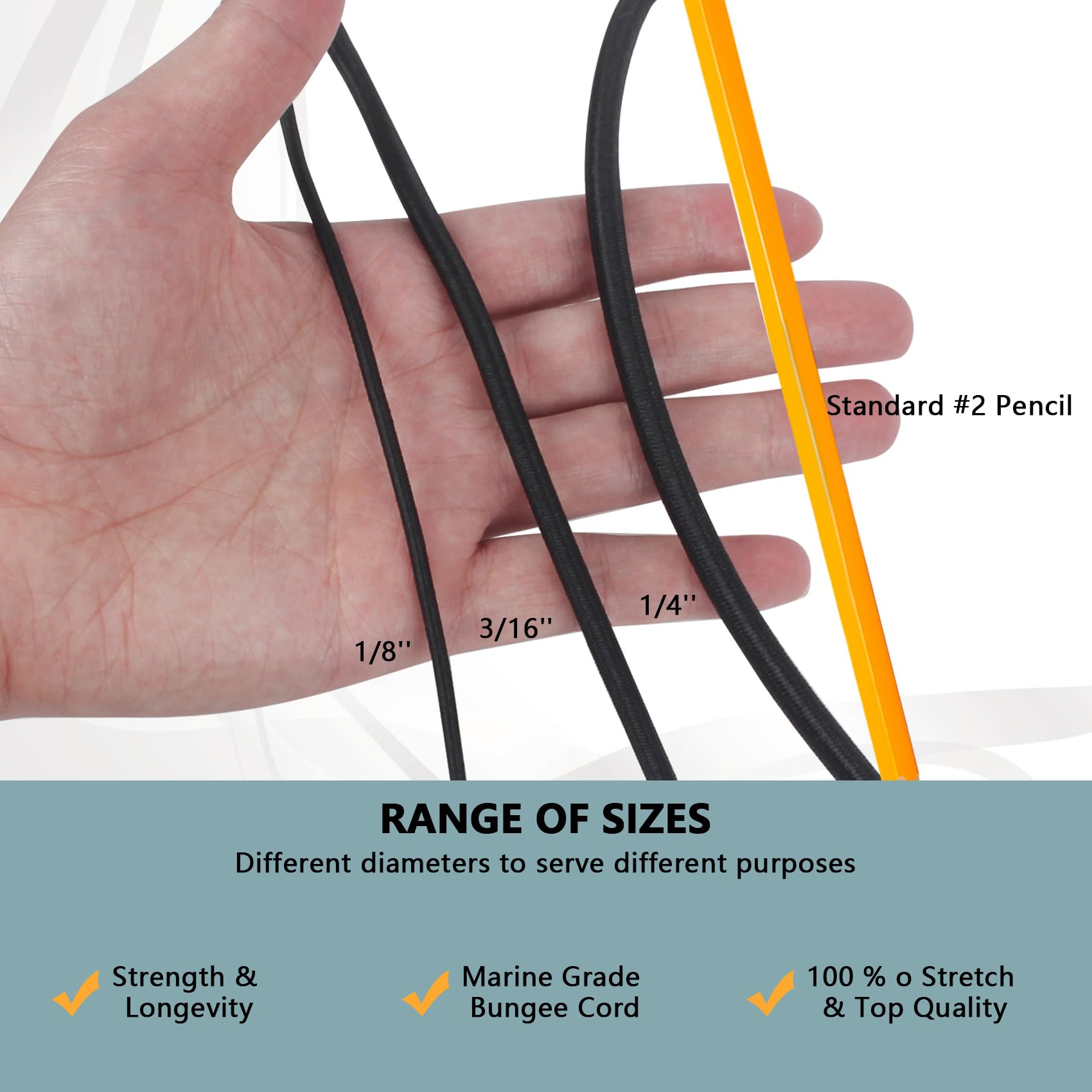 Corde élastique en nylon noir de 6,35 mm pour camping, kayak, terrasses pour réparation de poteaux de tente, bricolage, attaches