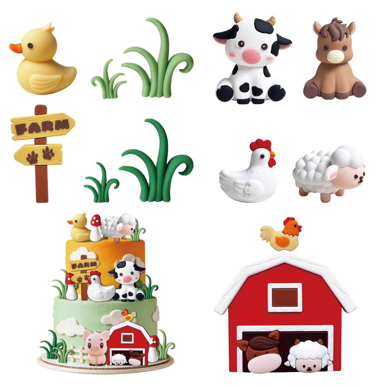 11Pcs Animal Cake Toppers, Farm Animal Cake Decorations, Jungle Animals Figures for Farm Theme Birthday Parties, Cake Topper Set for Baby Showers and DIY Party Decorations