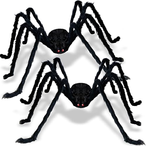 2 arañas gigantes de 5 pies para decoración de Halloween, arañas grandes y aterradoras para exteriores, decoraciones de Halloween para interiores