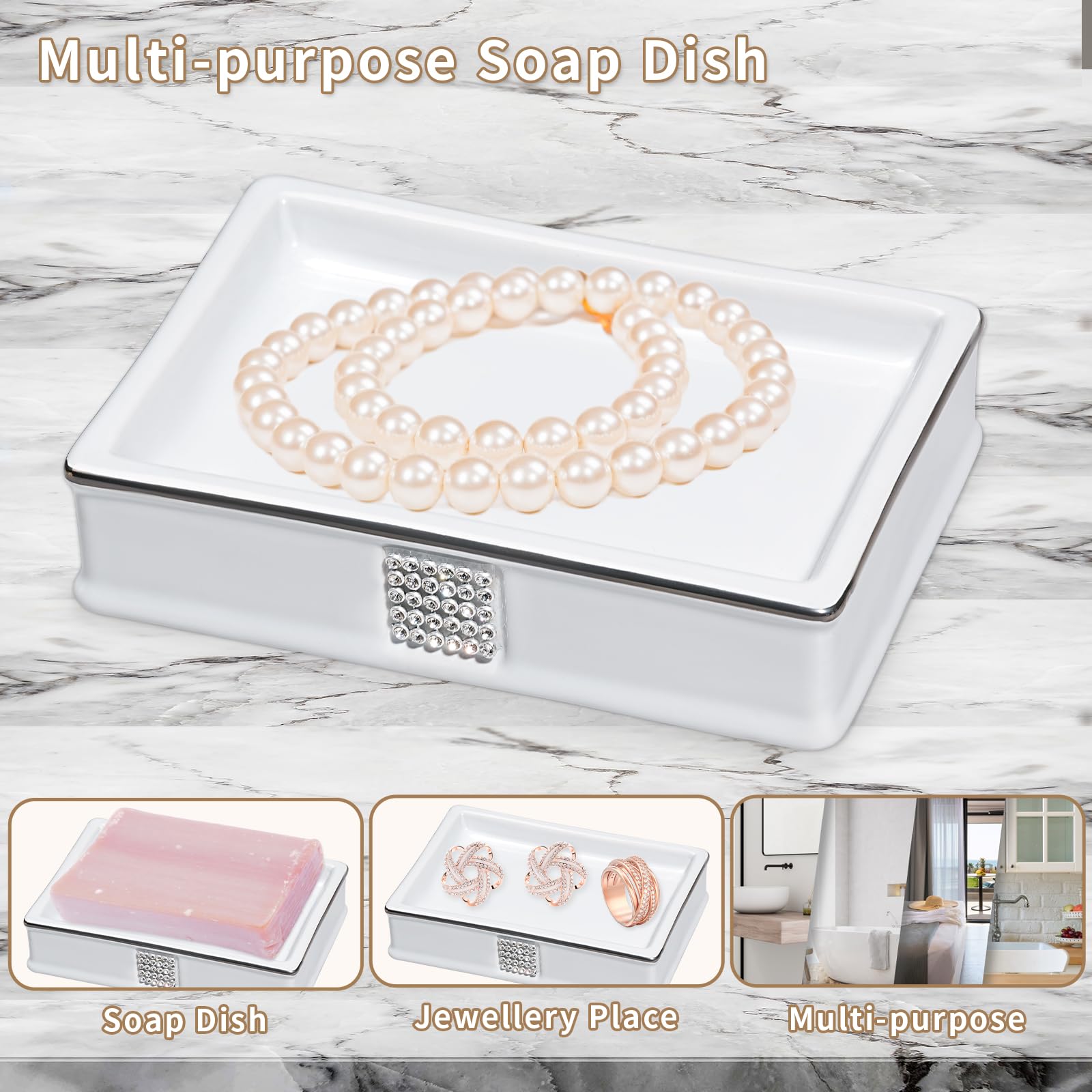 Set 4 accessori da bagno da appoggio in ceramica grigio - Serie Petra