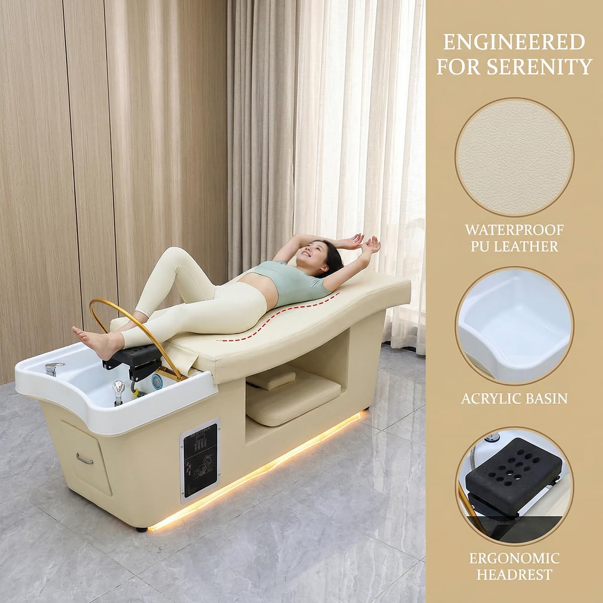 Table de Massage avec Bol en Acrylique et Fumigation pour Spa et Salon de beauté