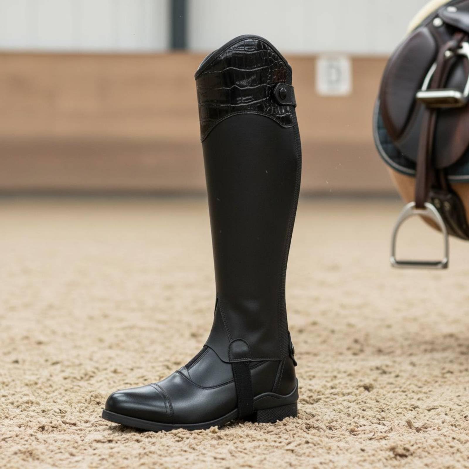 Paragambe Equestri Bambini Paragambe Stivali Mezza Gamba Protezioni Cavallo in Pelle Pu con Pannelli Elastici E Chiusura a Zip Adatti a Equitazione, XXXL, Adulto