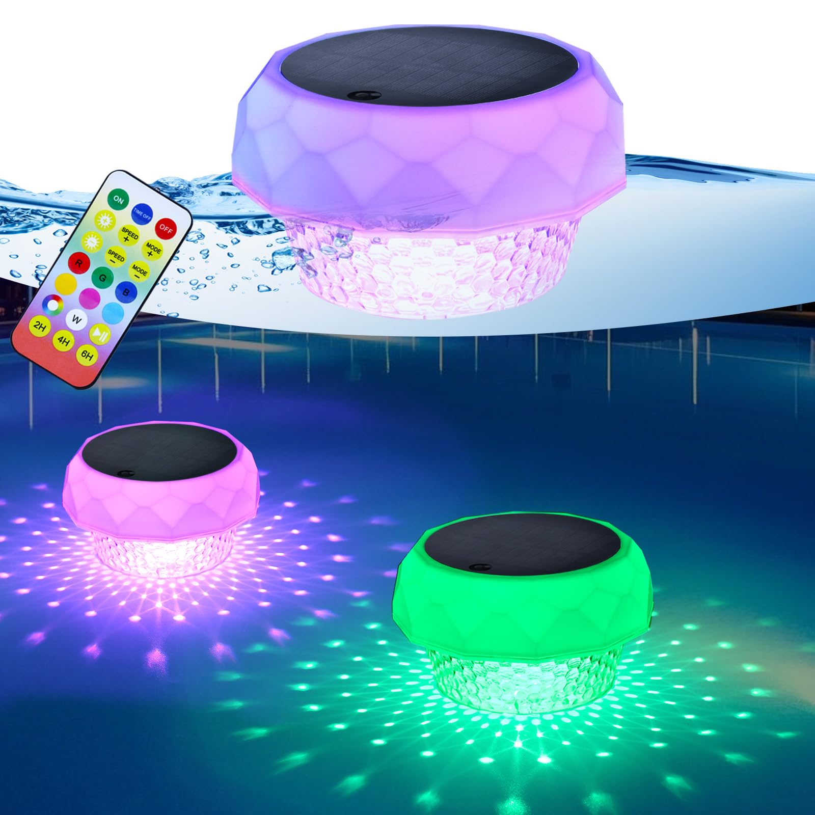 Poolbeleuchtung Solar, RGB+Kaltweiß Led Pool Licht Schwimmende Teichbeleuchtung, RGBW Dimmbar, IP68 Wasserdichte, Led Pool beleuchtung Pool Solar Licht für Pool, Whirlpool, Teich Deko(1pcs)