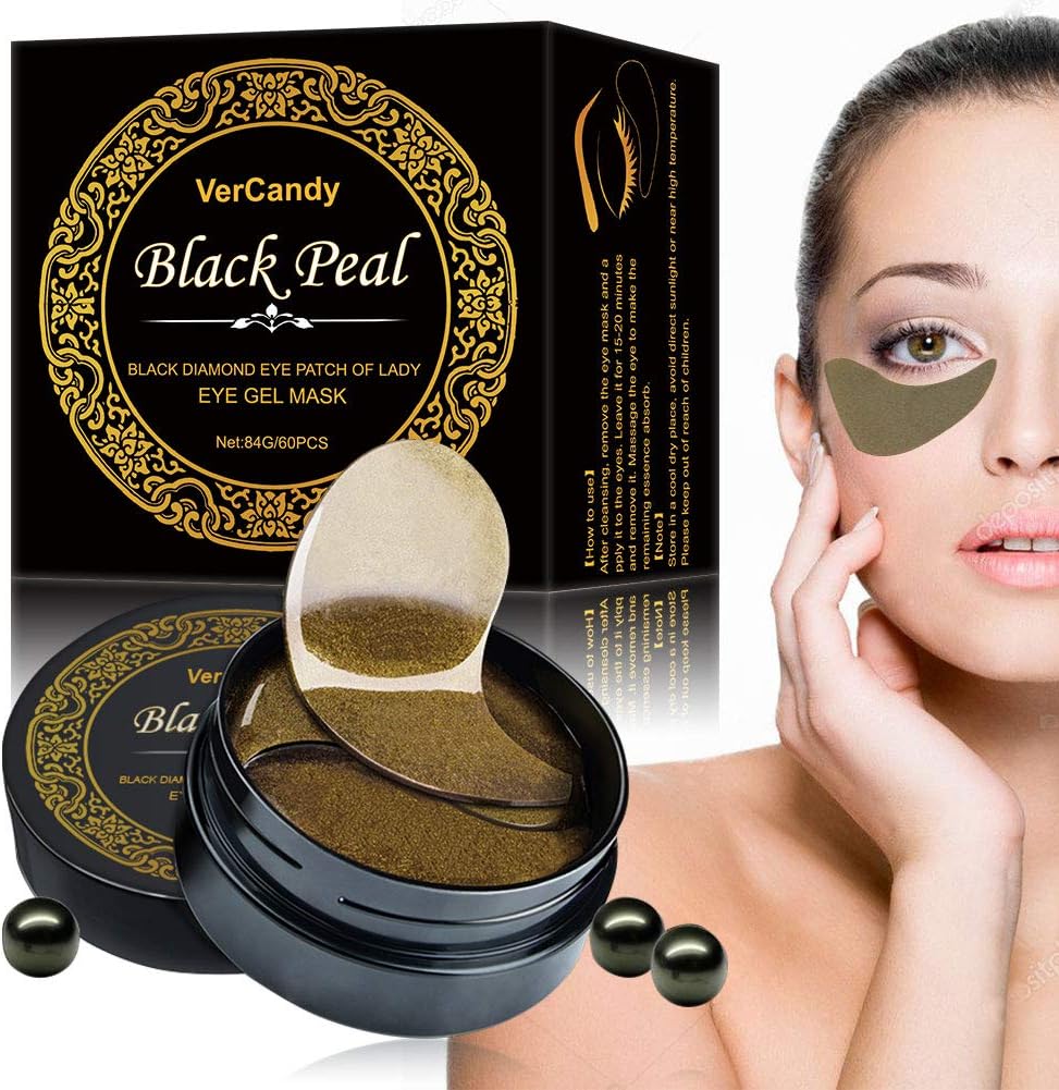 VerCandy Pads Treatment Mask 64PCS Black Pearl Gold Gel Collagen Patchs for Eye Moisturizing,Dark Circles,Smoothing Skin, Natural Firming, 1