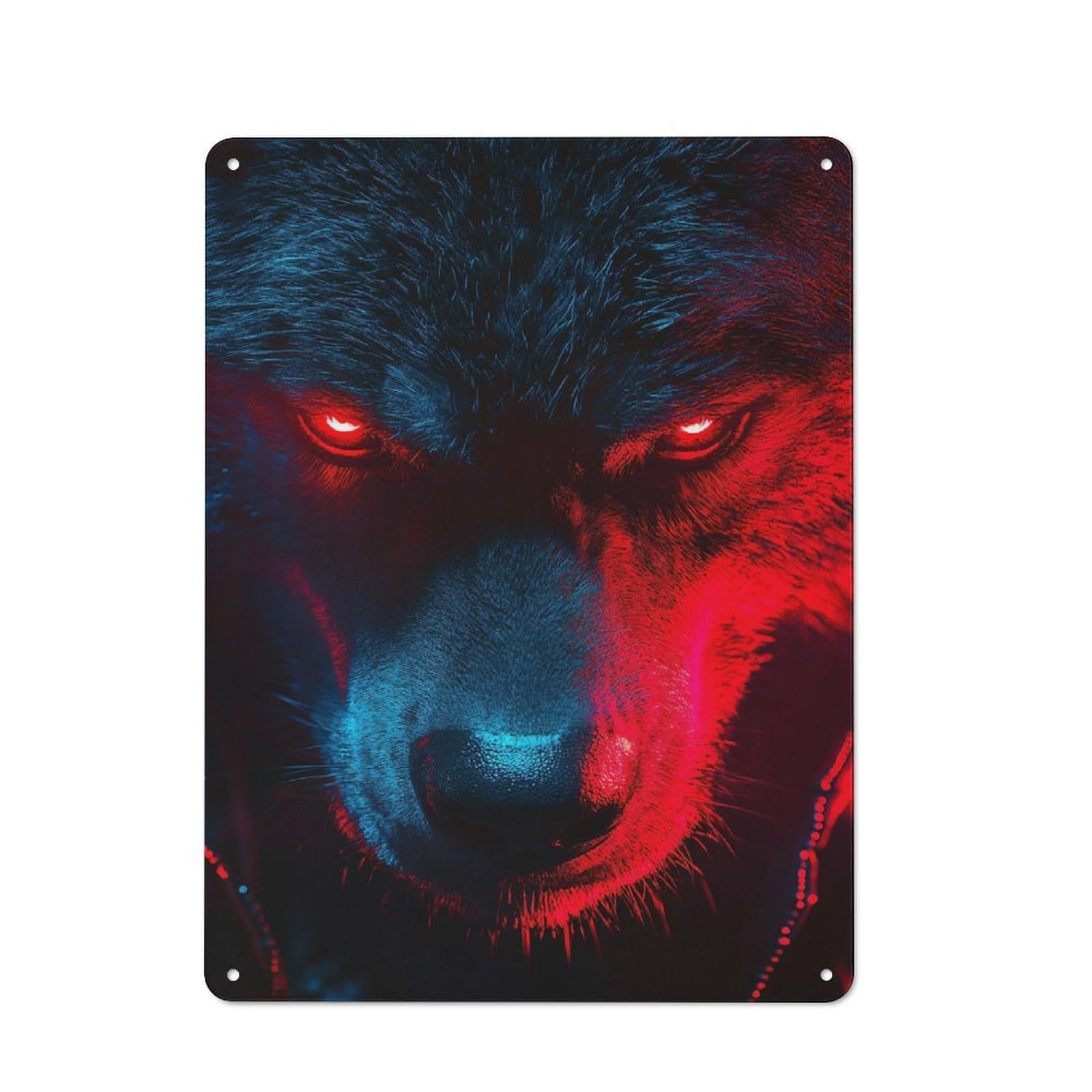 Junmoney Style-12 Wolf With Glowing Red Eyes Retro-Style Tin Wall Plaque 40X30cm For Café Or Home Bar, For Themed Interiors In Cafés And Home Bars