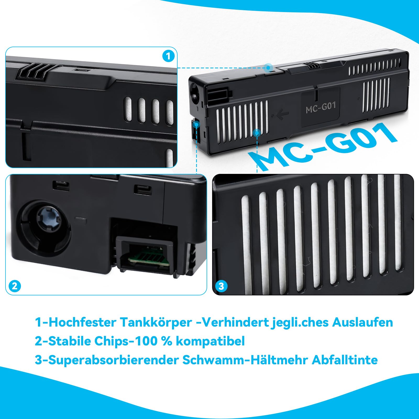 MC-G01 Wartungskassette Kompatibel mit Maxify GX6050 GX7050, Wartungspatrone MC G01 für Maxify GX6010 GX7010 GX6020 GX7020 GX6030 GX7030 GX6040 GX7040 GX6060 GX7060 GX6070(#4628C001)