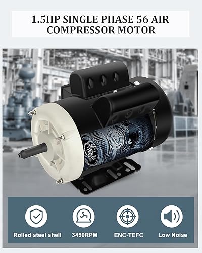 Miniatura 10 de Motor eléctrico 1 HP Monofásico Motor 3450 RPM 115230V 11.25.6A 56C Marco TEFC CWCCW