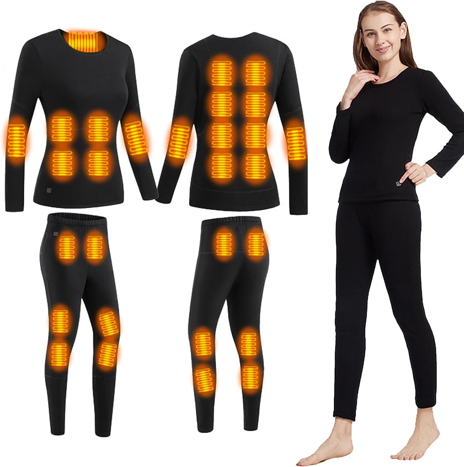 Women Heated Thermal Underwear Set Electric Heating 28 Zones Heating Warm Base Layer Long Johns Set for Outdoor Sport