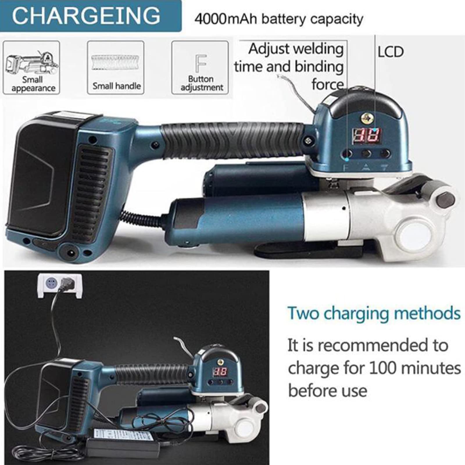 Elektryczna Maszyna do TaśMowania,RęCzna Maszyna do TaśMowania,11-19 Mm 4000 Mah Zasilana Z Baterii Automatyczna Maszyna do TaśMowania do Fabryki,Magazynu,Pakowania,Kartonu