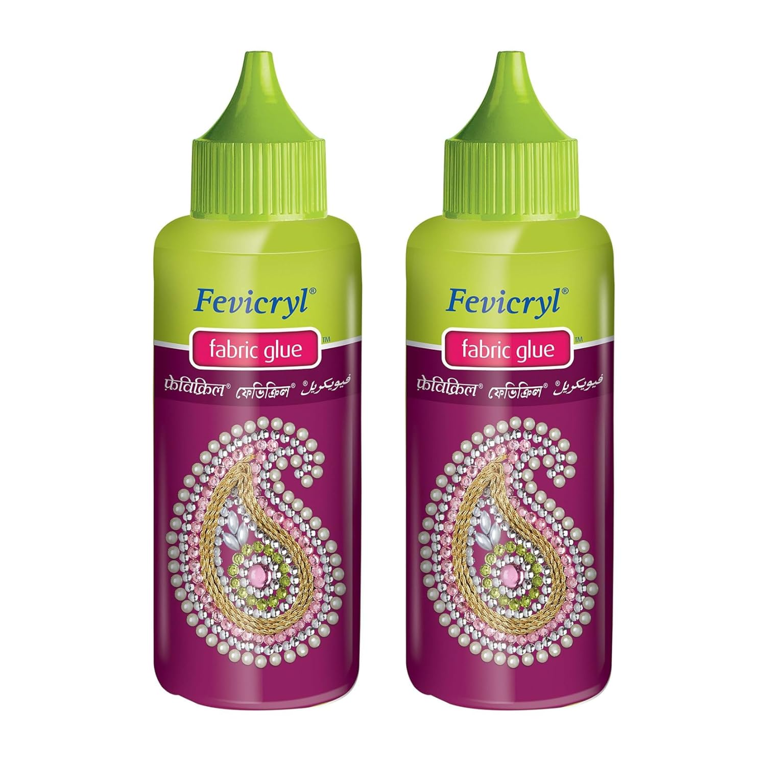 Fevicryl Fabric Glue, Non-Toxic, Multi-Surface Adhesive For Sticking Embellishments on Fabric, Ideal for Art & Crafts (Pack of 2-80g Each)