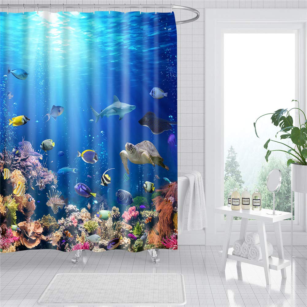 Meiju Shower Curtains Mould Proof Resistant Washable Bath Curtain for Bathroom with 12pcs Hooks Anti-mold Polyester Fabric Home Decor (180x200cm,K)