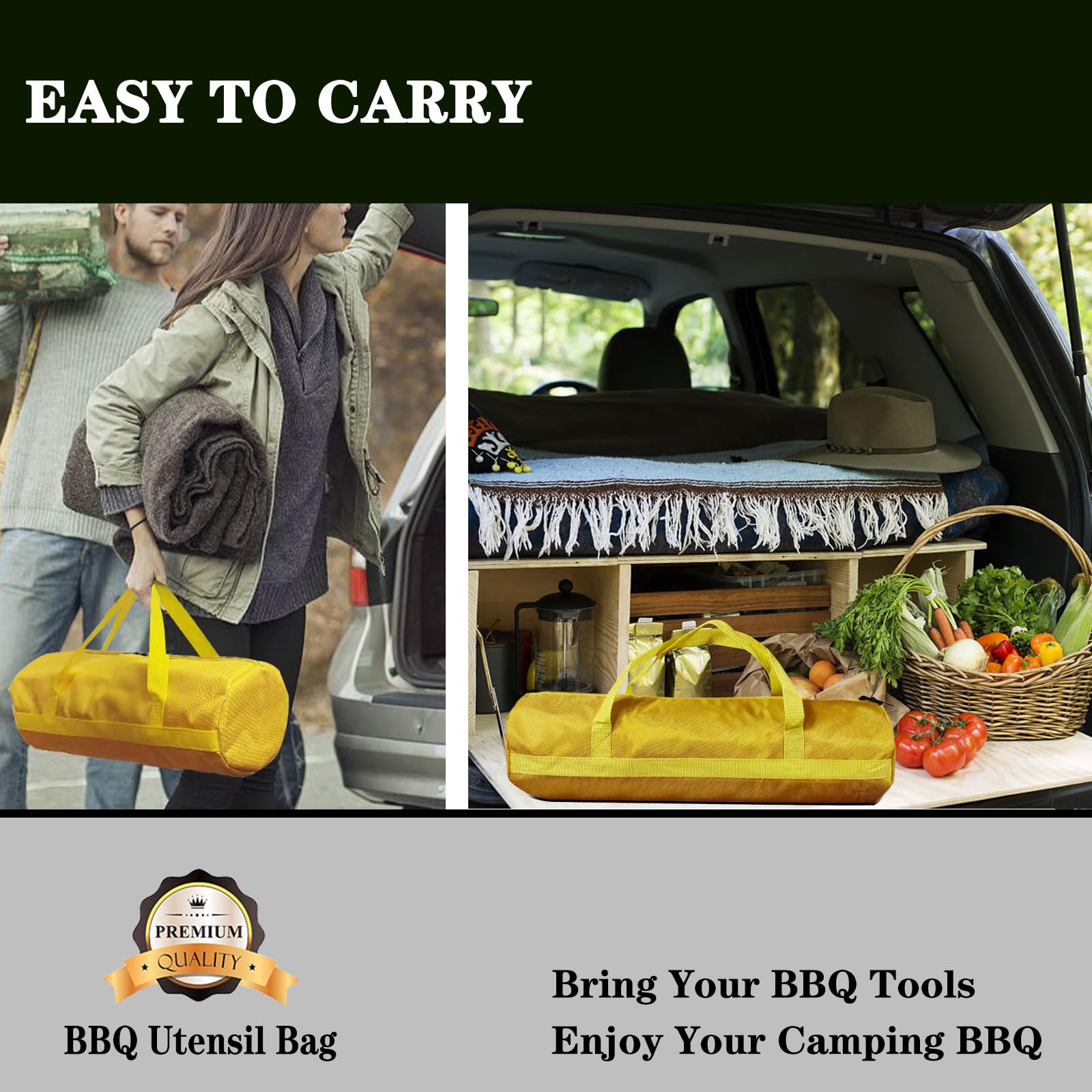 Borsa Porta Attrezzi Da Barbecue In Tela 61cm – Verde Scuro, Capiente Con Doppia Cerniera, Per Utensili Griglia, Campeggio E Picnic - 3