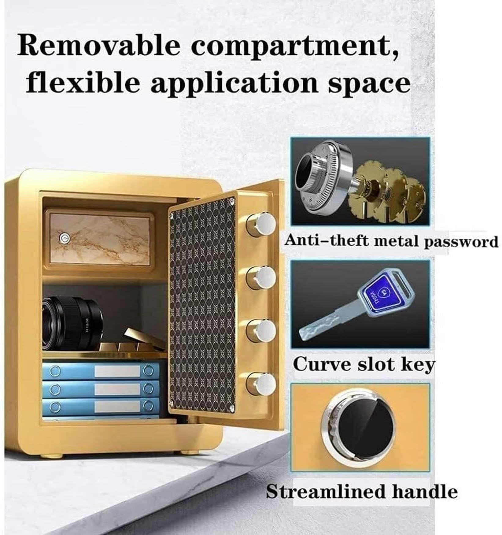 Fireproof Waterproof Safes and Money Box, Security Boxes for Home, Cabinet Safes, Home Safes, Mechanical Combination Lock, Steel Mechanical Anti-Theft Password Key Password