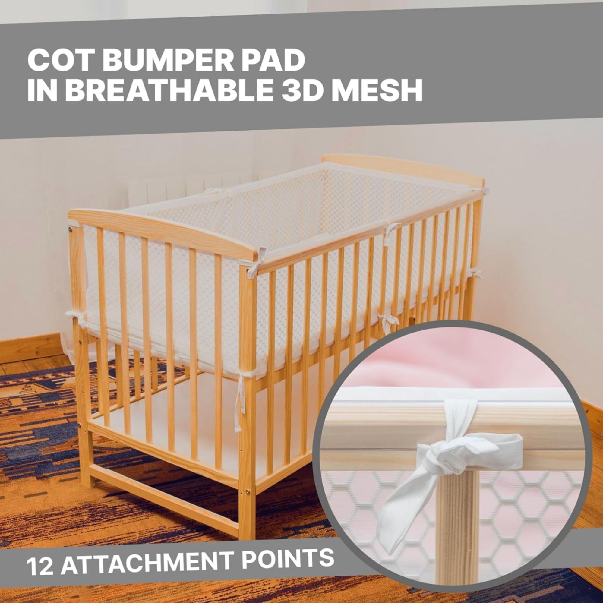 Tour de Lit Bébé Certifié OEKO -TEX en Maille 3D Respirante – Tour de Lit Respirant pour Lit Bébé 60x120 cm – Conforme à la Norme de Sécurité NF EN 16780 – Certificat SH025 189908 délivré par TESTEX