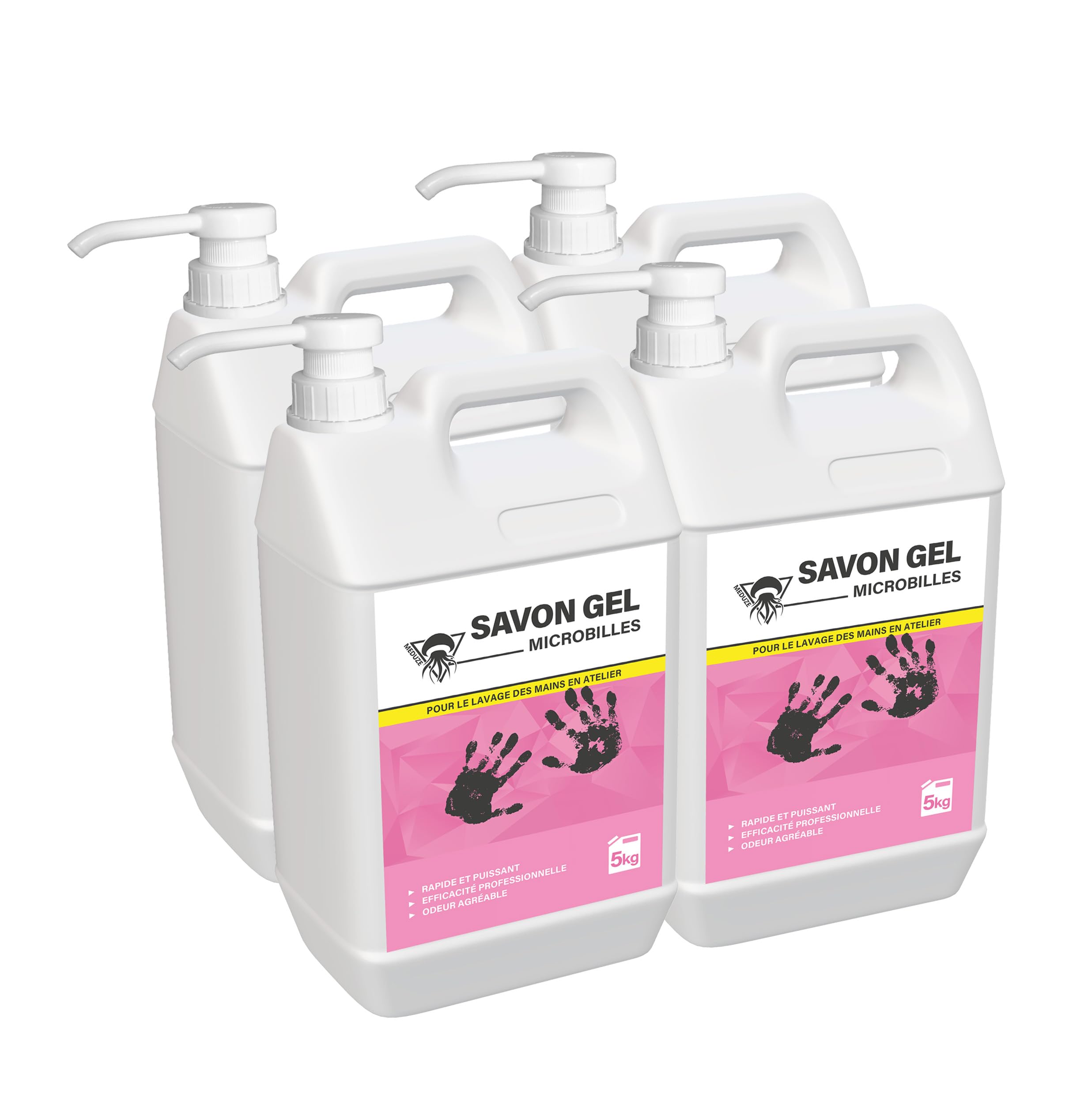 Méduze - Lot 4 x savon gel abrasif 5 kg - Sans solvant - Professionnel - Lavage des mains en atelier ou sur chantier